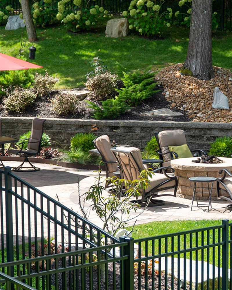 Garden Fence Feature Aluminum fence around garden and patio area