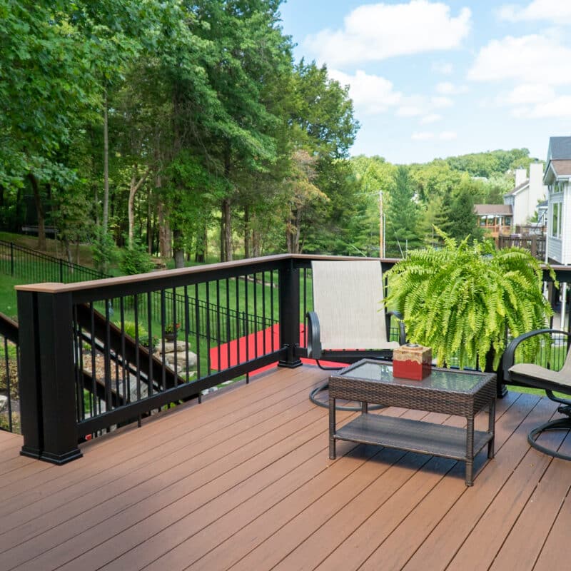 Composite deck in hilly residential area