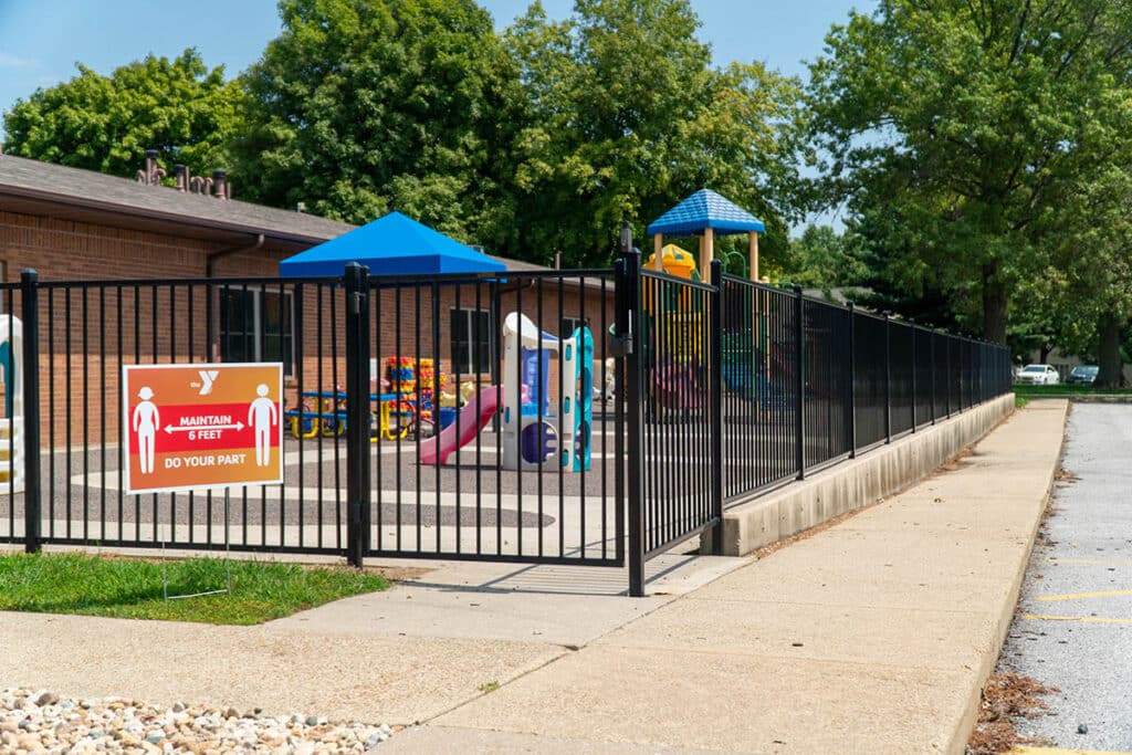 Aluminum fence around playground