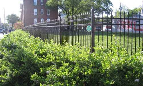 Steel fence around complex