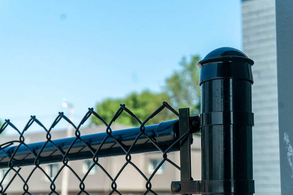 Chain link fence and gate around storage facility