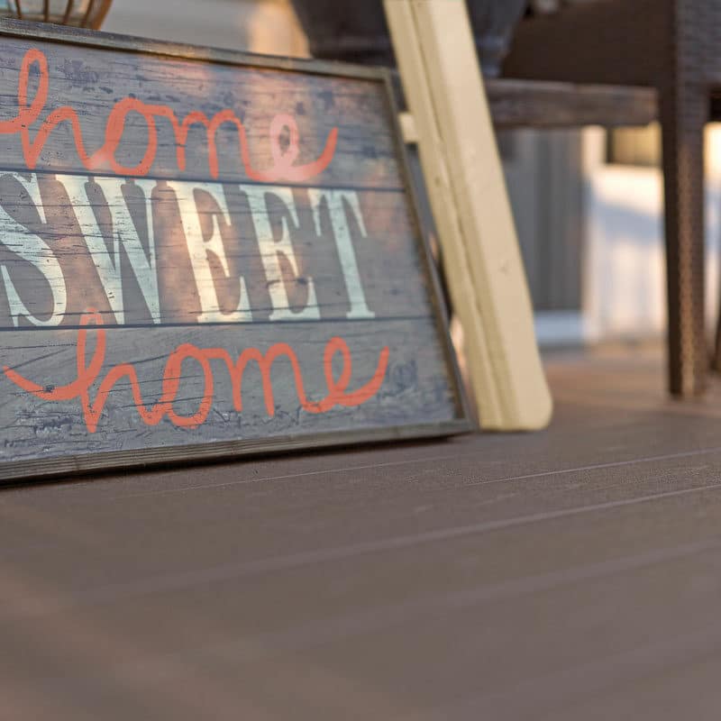 Terrain_RusticElm_CloseUp-composite-deck-800 Home sweet home sign on vinyl deck