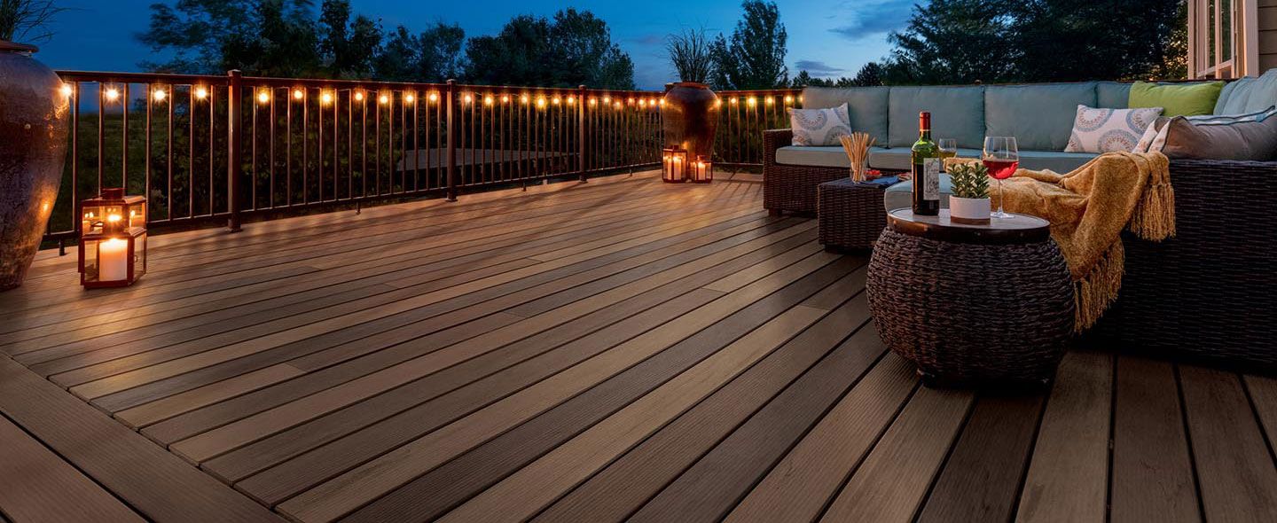 wooden deck with lighting