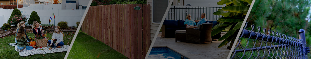 Header image that includes images of 4 different fence types: vinyl, wood, aluminum, and chain link